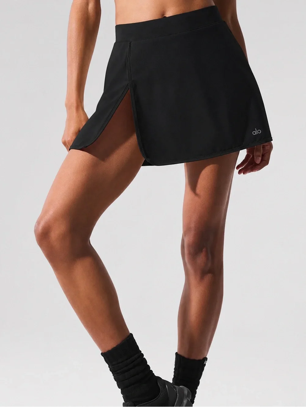 ALO Yoga Black Mini Skort with Front Slit